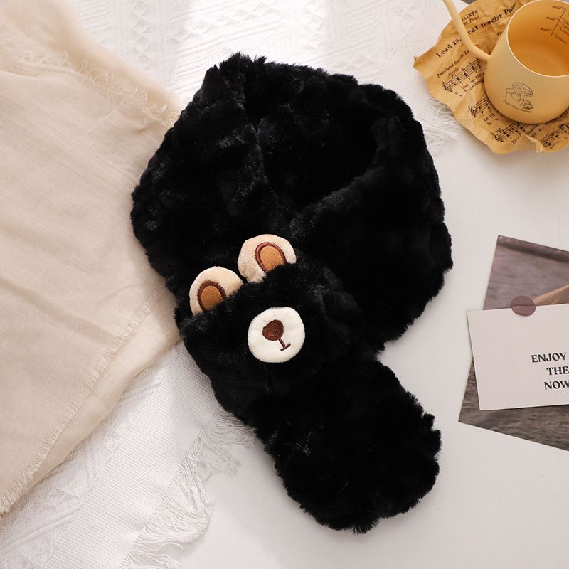 Fashion Black Round Head Bear Plush Socket Scarf