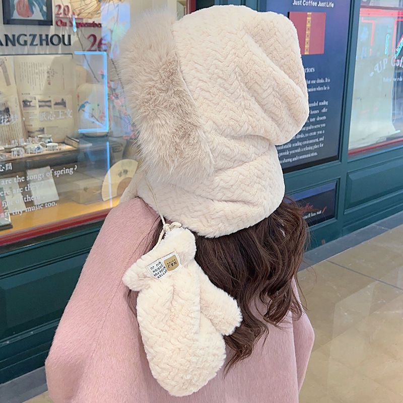 Fashion Wave Pattern Gloves-beige Cotton Polyester Patch Plush All-inclusive Gloves