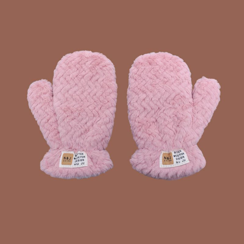 Fashion Wave Pattern Gloves-pink Cotton Polyester Patch Plush All-inclusive Gloves