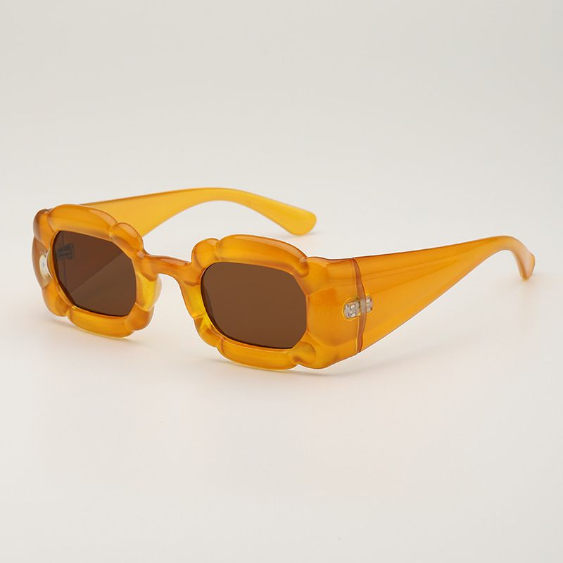 Fashion Orange Frame Tea Slices Special Shaped Petal Square Sunglasses