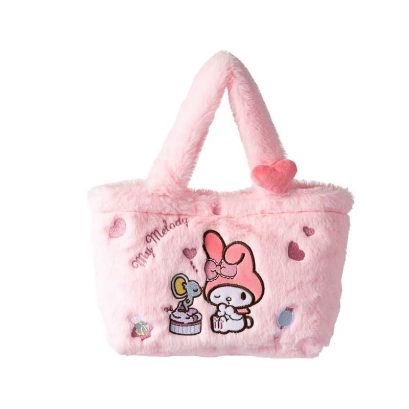 Fashion Lunch Bag Pink Plush Cartoon Large Capacity Handbag