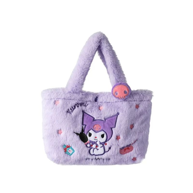 Fashion Lunch Bag Purple Plush Cartoon Large Capacity Handbag