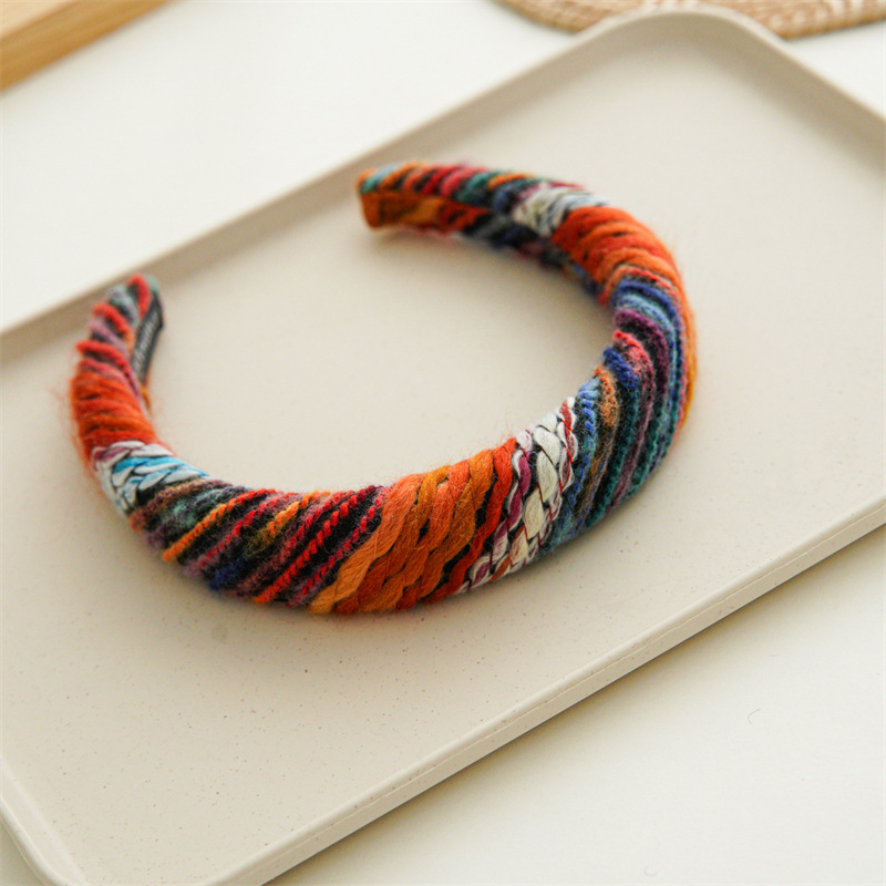 Fashion Orange Stripes Mixed Color Wool Knitted Wide-brimmed Headband