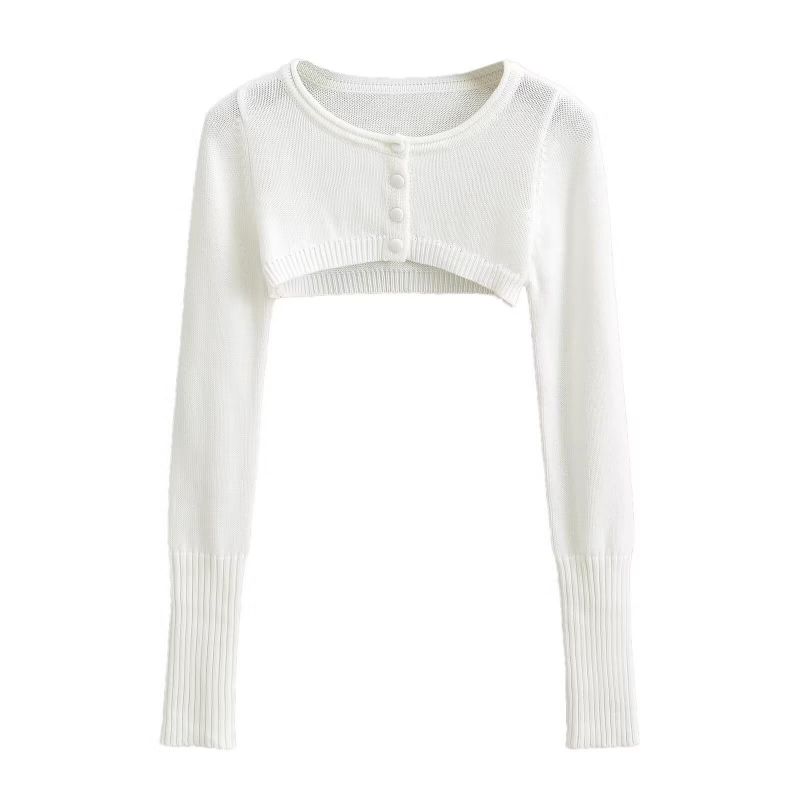 Fashion White Polyester Knitted Buttoned Jacket