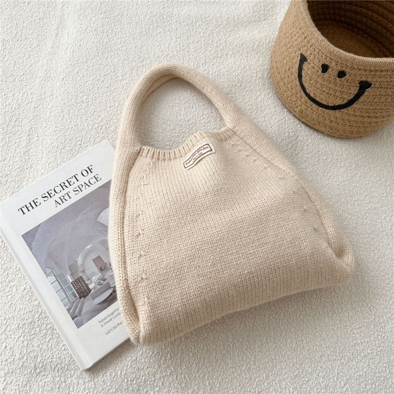 Fashion 1 Milk White Solid Color Knitted Large Capacity Tote Bag