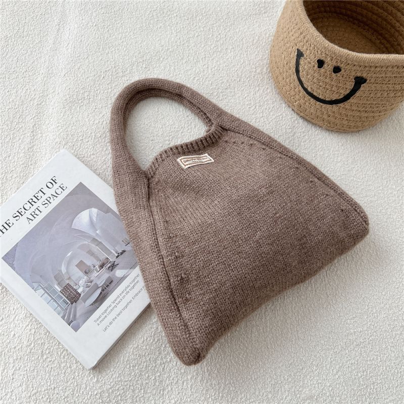 Fashion 2 Coffee Colors Solid Color Knitted Large Capacity Tote Bag