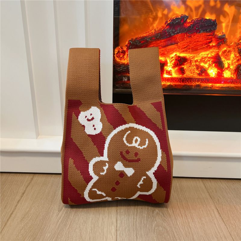 Fashion 7 Snow Doll Polyester Knitted Printed Large Capacity Tote Bag