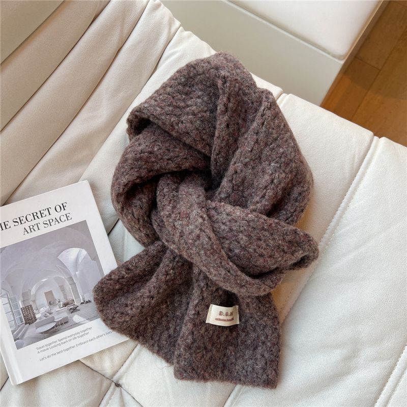 Fashion 12d Brown Solid Color Knitted Patch Scarf