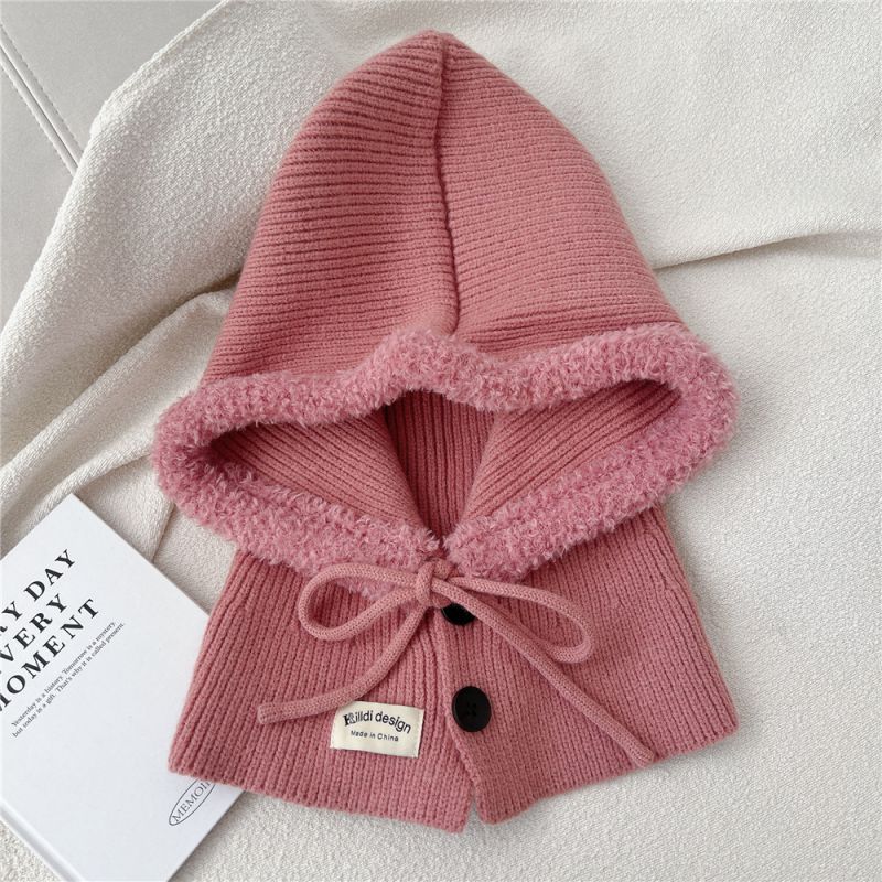 Fashion 3k Pink Wool Knitted Neck Gaiter Integrated Hood With Hood