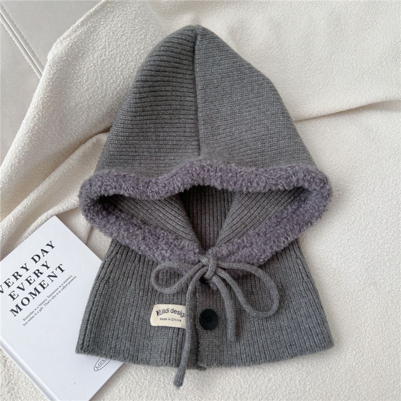 Fashion 4k Gray Wool Knitted Neck Gaiter Integrated Hood With Hood