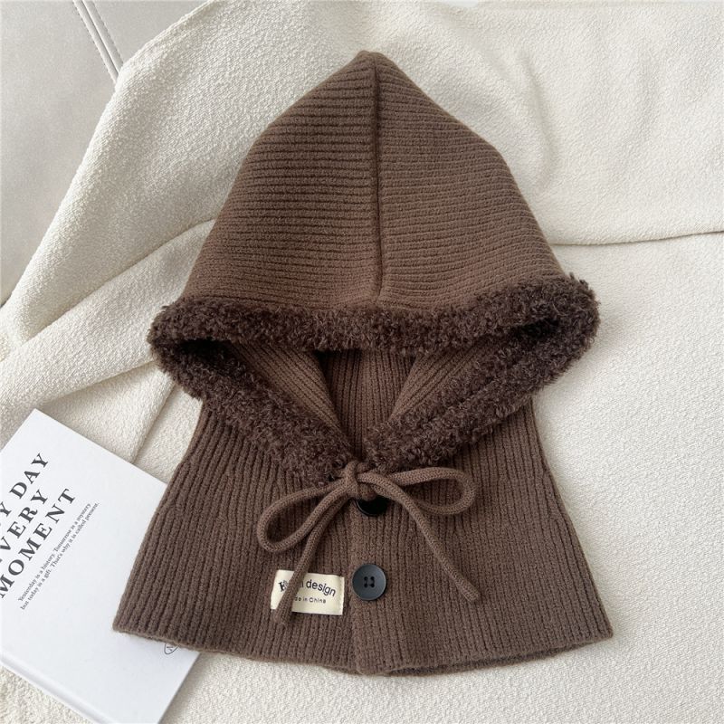 Fashion 5k Brown Wool Knitted Neck Gaiter Integrated Hood With Hood