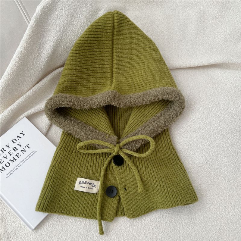 Fashion 7k Green Wool Knitted Neck Gaiter Integrated Hood With Hood