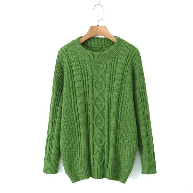 Fashion Green Twist Knitted Pullover Sweater
