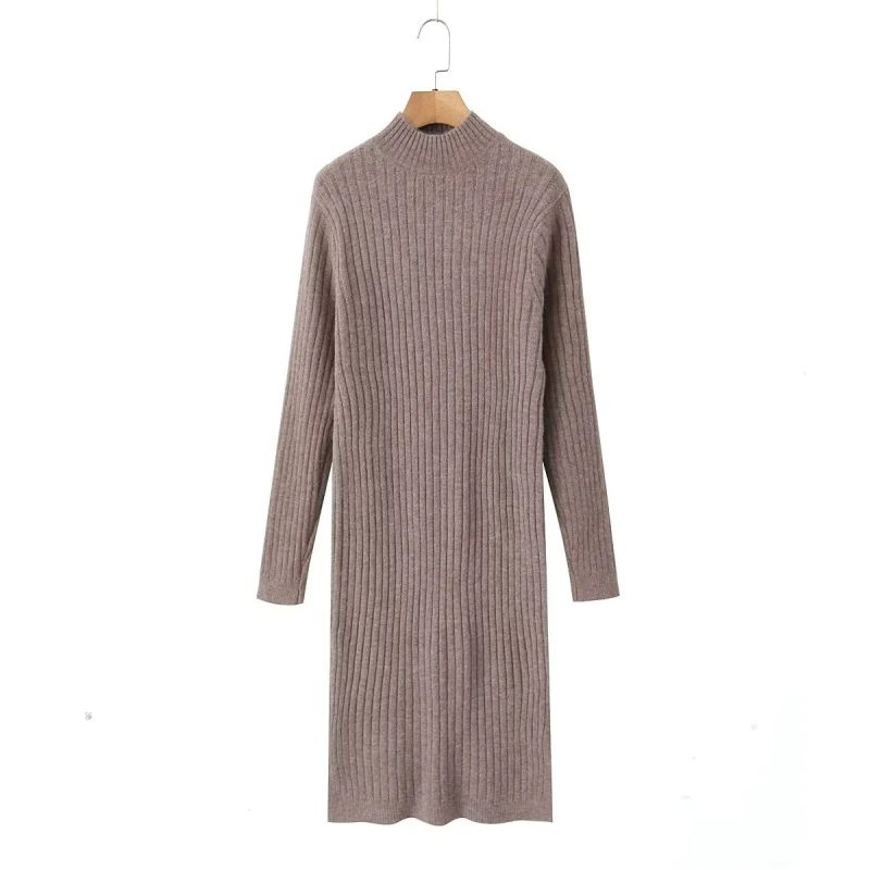 Fashion Brown Polyester Knitted Sweater Long Skirt