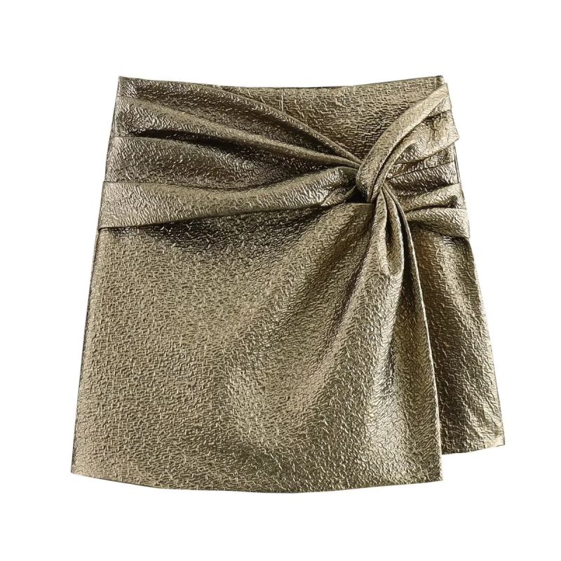 Fashion Earthy Gold Woven Knotted Shorts