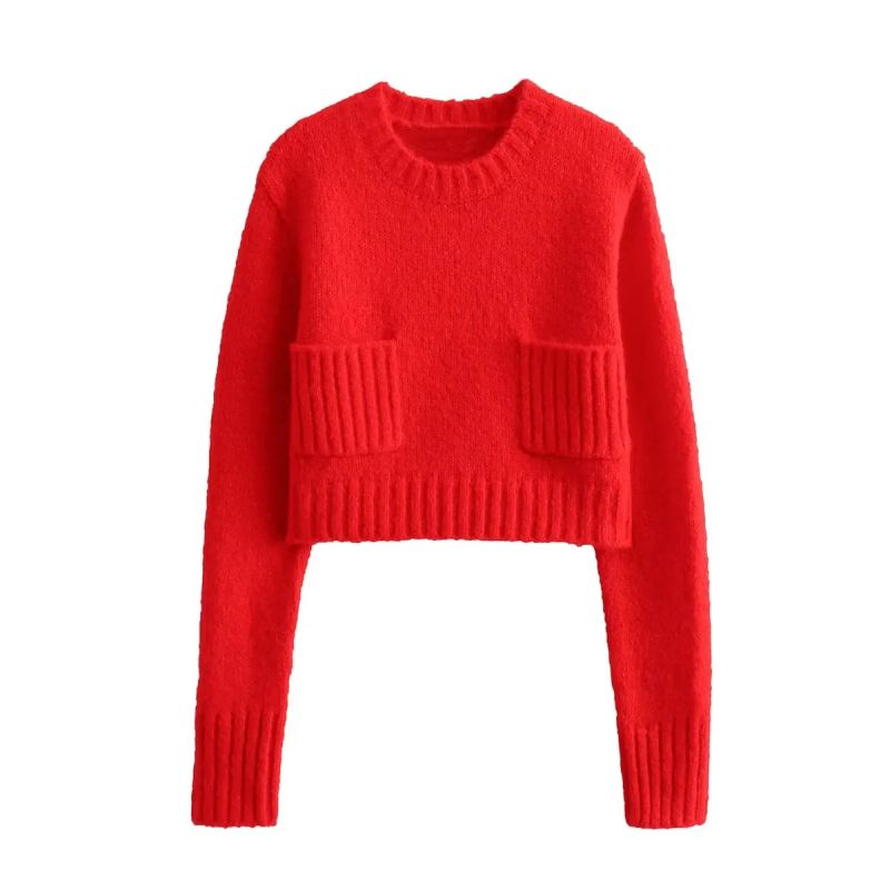 Fashion Red Knitted Crew Neck Sweater