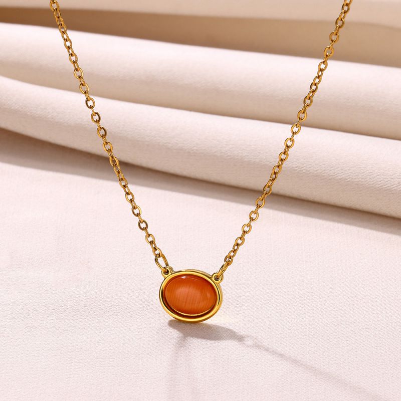 Fashion Gold Stainless Steel Cat Eye Oval Necklace