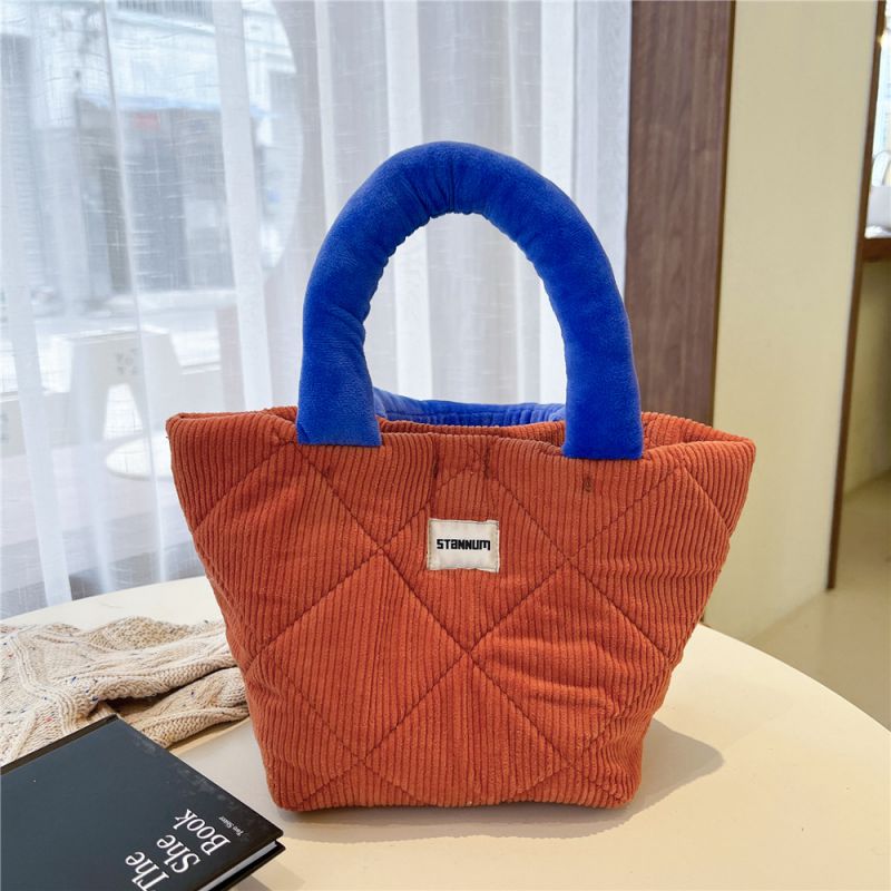 Fashion Orange Polyester Diamond Patch Handbag