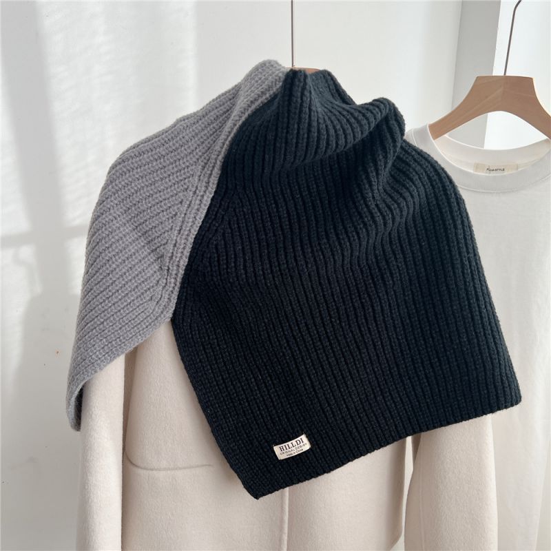Fashion 7k Black Gray Color Block Knitted Turtleneck Shawl Fake Collar