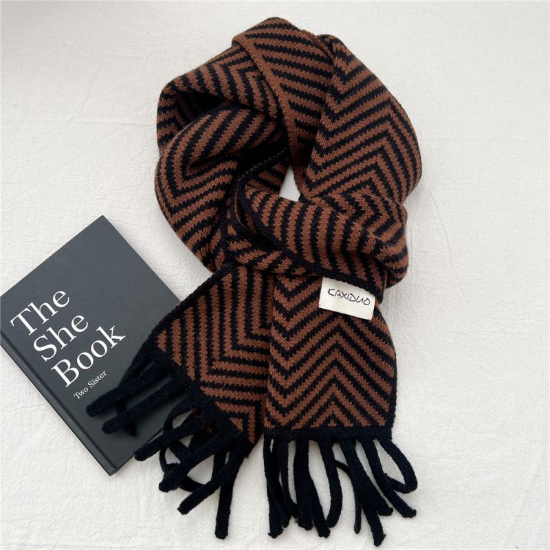 Fashion 8 Brown Folded Striped Patch Scarf