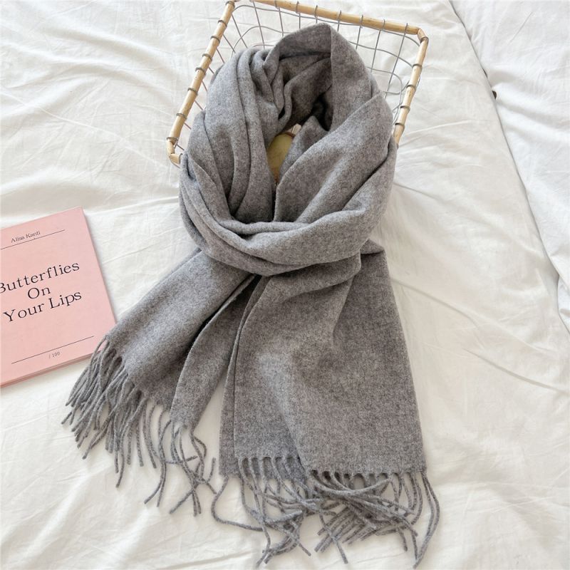 Fashion 7 Light Gray Knitted Patchwork Fringed Scarf
