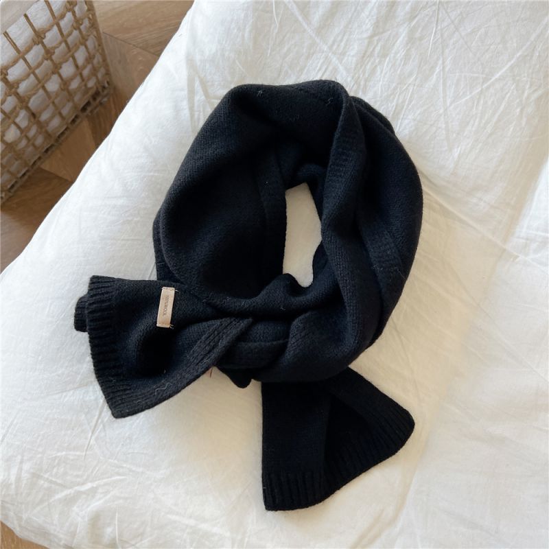 Fashion 5 Double Sided Frame Black Solid Color Knitted Patch Scarf
