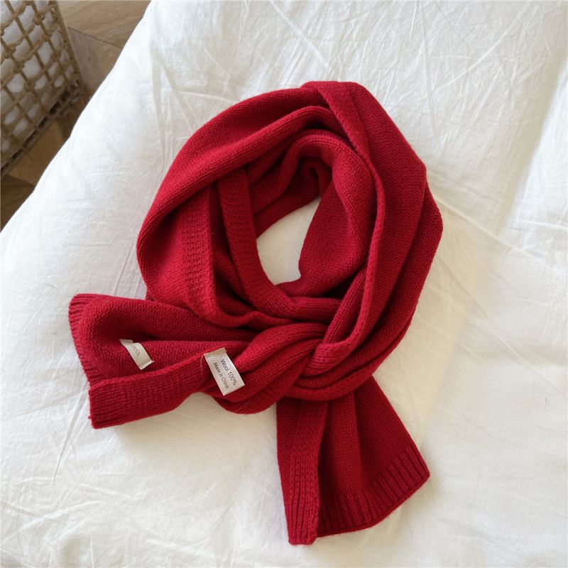 Fashion 7 Double Sided Frame Red Solid Color Knitted Patch Scarf
