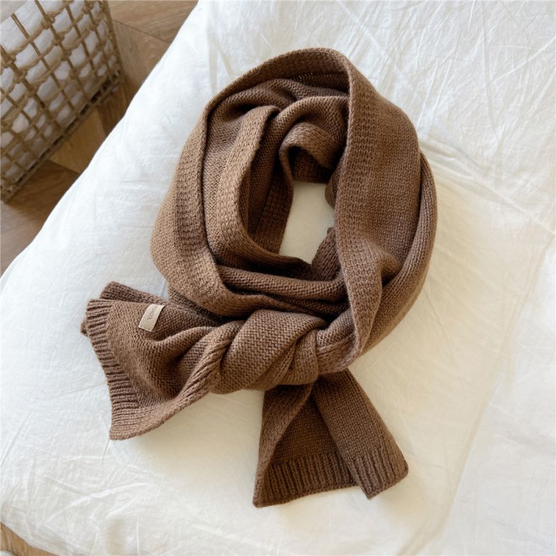 Fashion 9 Double Sided Frame Brown Solid Color Knitted Patch Scarf