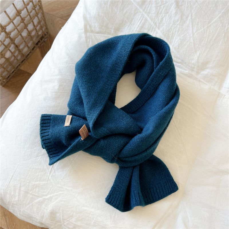 Fashion 10 Double Sided Frame Navy Blue Solid Color Knitted Patch Scarf