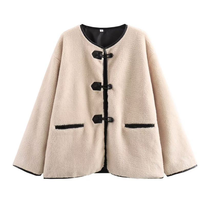 Fashion Beige Polyester Buttoned Jacket