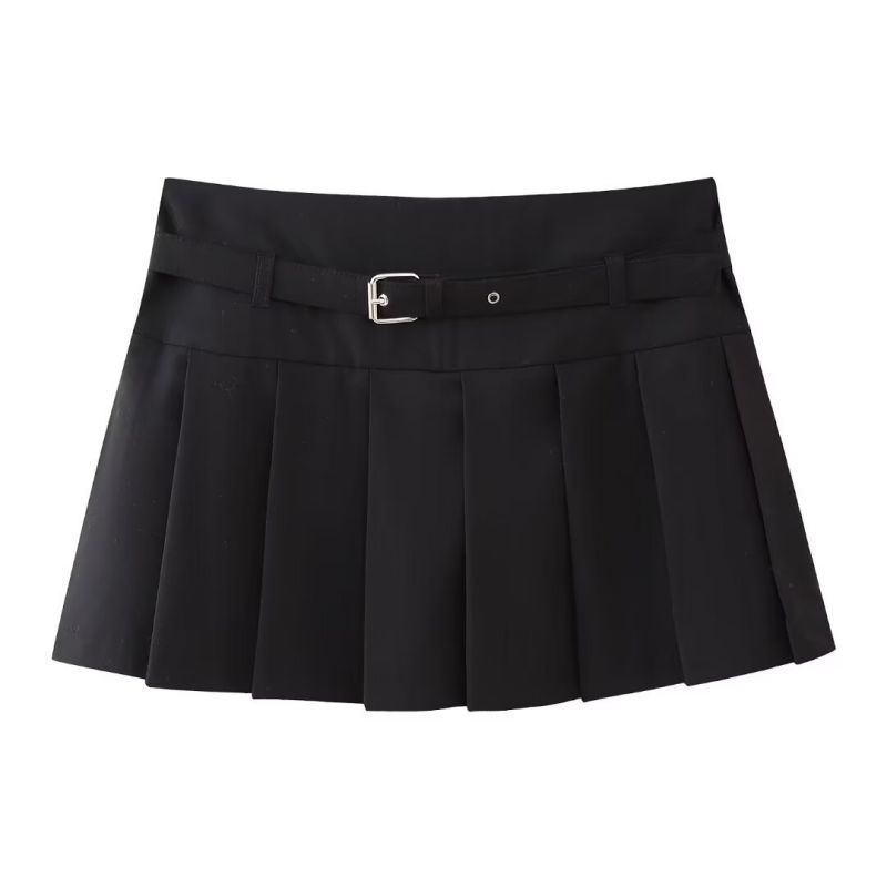 Fashion Black Polyester Wide Pleated Culottes