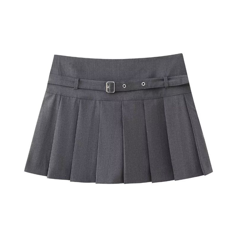 Fashion Grey Polyester Wide Pleated Culottes