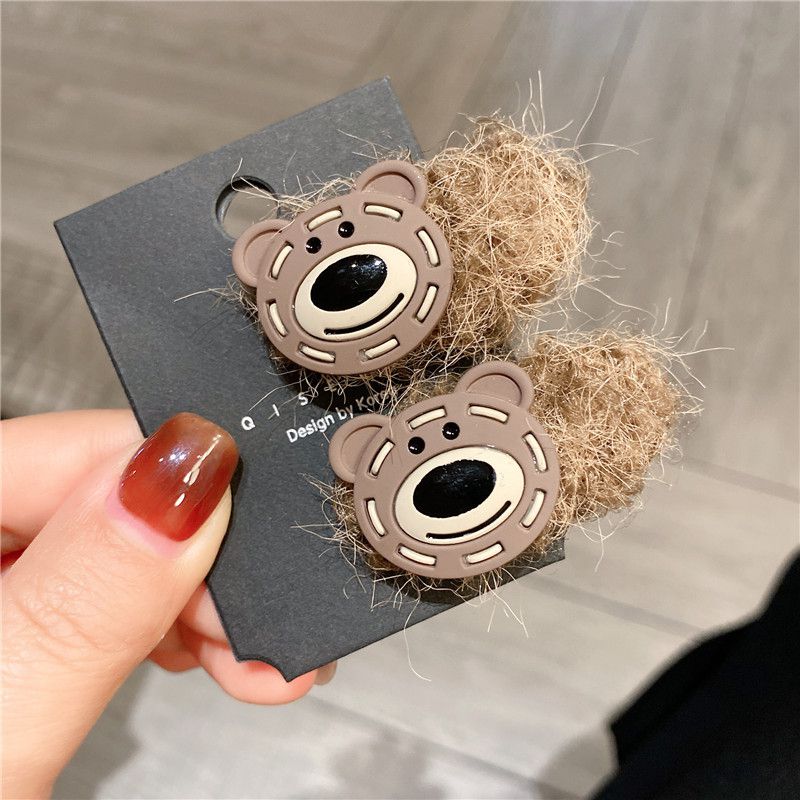 Fashion Little Bear Style Brown Coffee (pair) Cartoon Bear Plush Hairpin