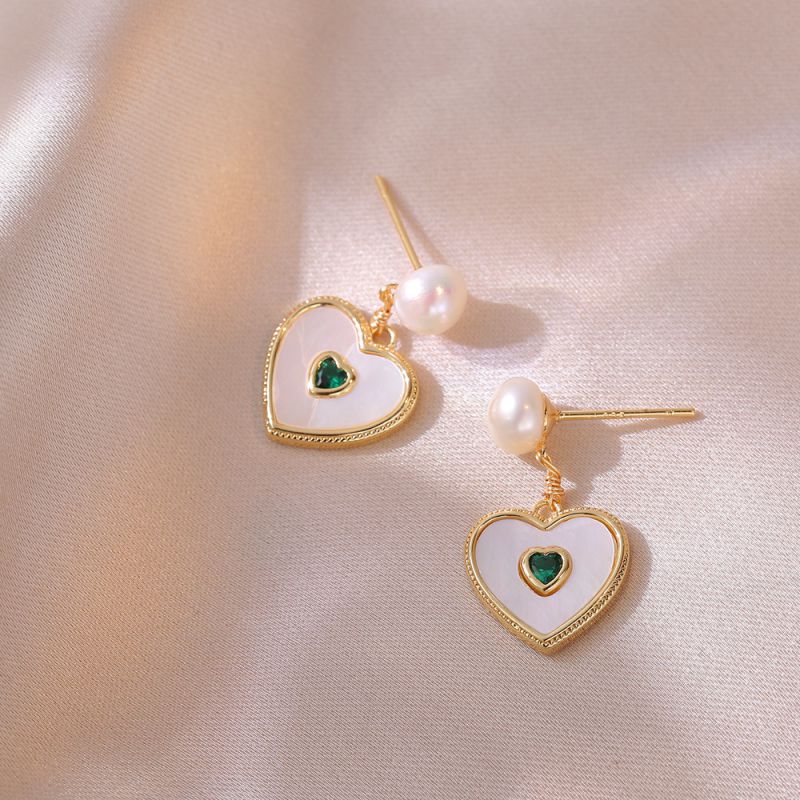 Fashion Earrings Titanium Steel Diamond Love Pearl Earrings