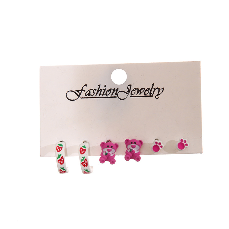 Fashion 2# Resin Bear Flower Earring Set