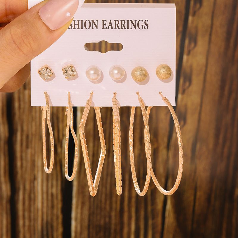Fashion 6# Metal Pearl Geometric Earring Set