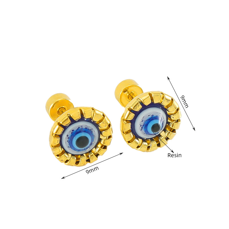 Fashion Navy Blue Stainless Steel Round Eye Stud Earrings