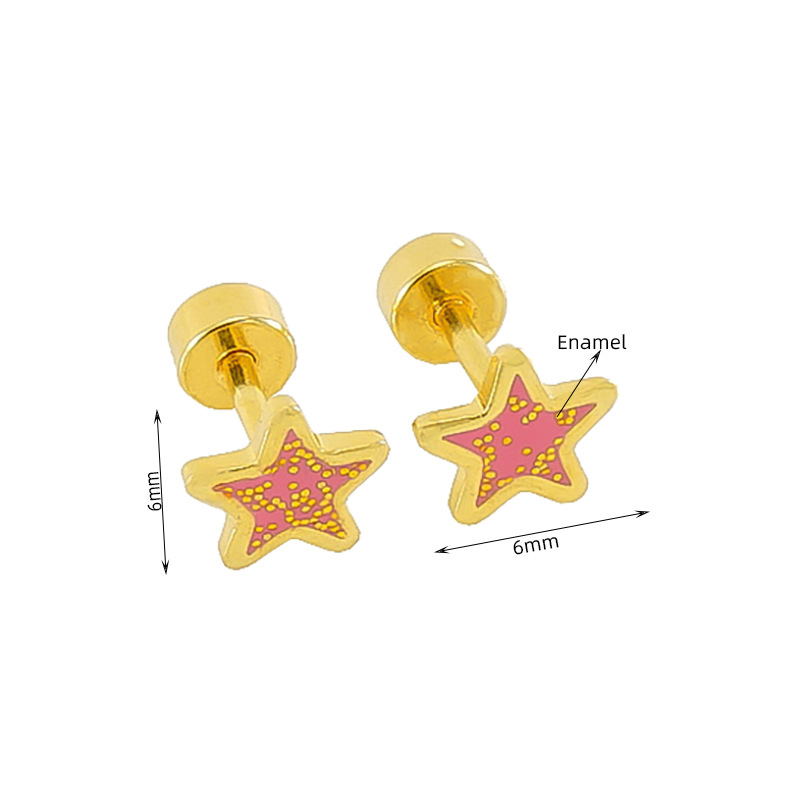 Fashion Pink Stainless Steel Oil Dripping Star Earrings