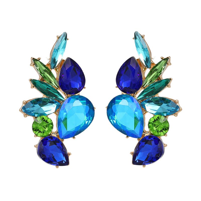 Fashion Blue Green Alloy Diamond Geometric Stud Earrings