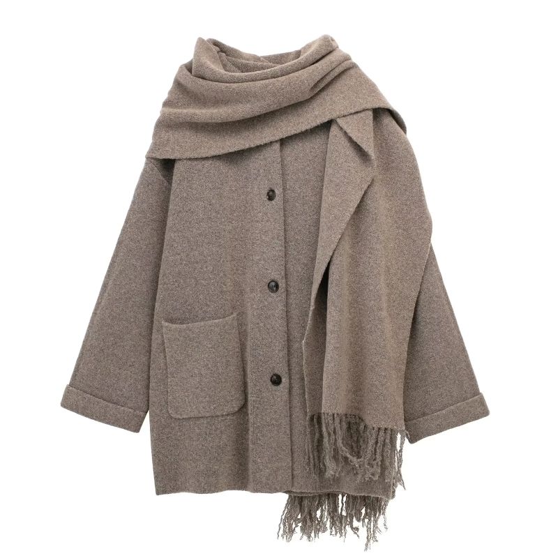 Fashion Brown Knitted Scarf Coat