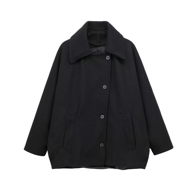 Fashion Black Blended Lapel Buttoned Jacket