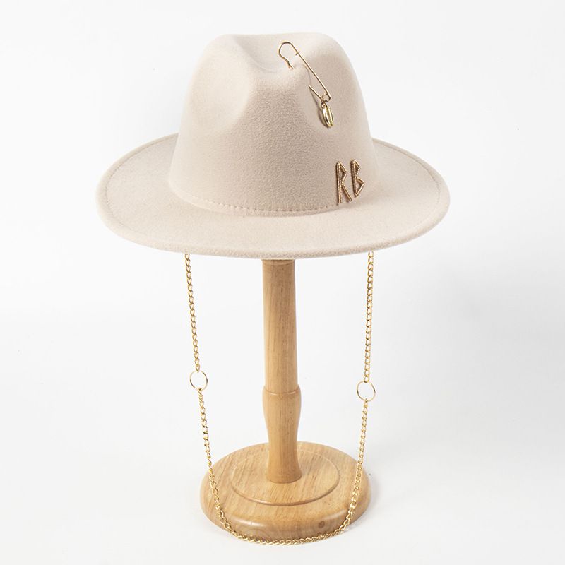 Fashion Off White Pin Chain Felt Jazz Hat