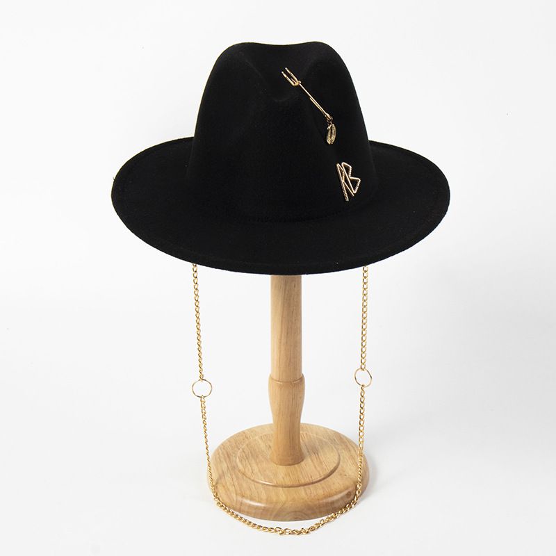 Fashion Black Pin Chain Felt Jazz Hat