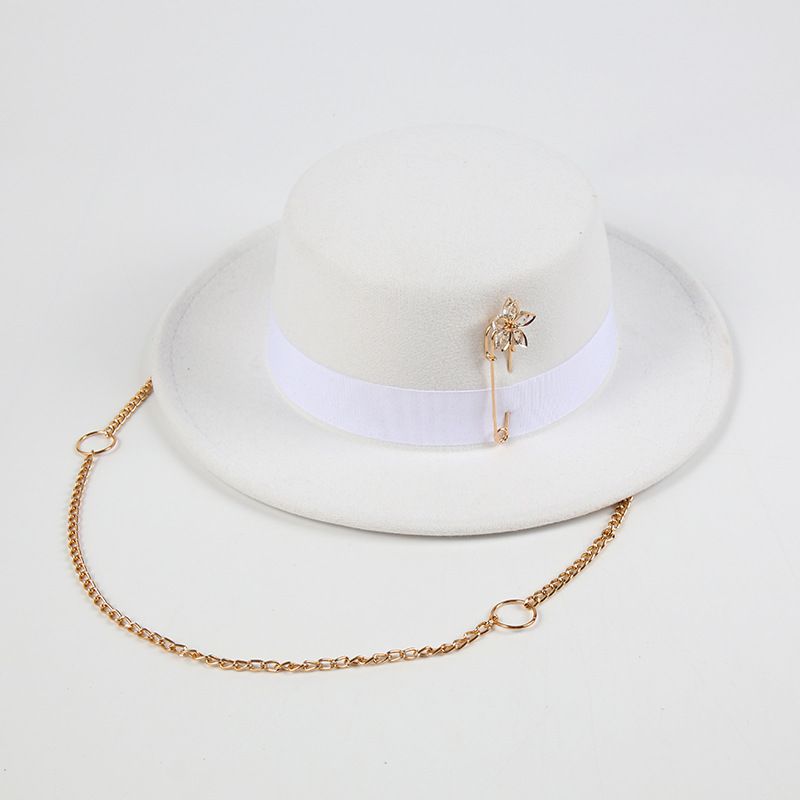 Fashion As Shown In White Flower Pin Chain Flat Jazz Hat