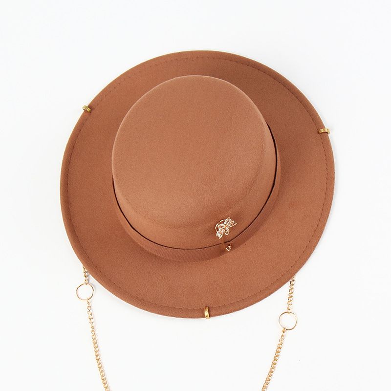 Fashion Light Brown As Shown In The Picture Flower Pin Chain Flat Jazz Hat