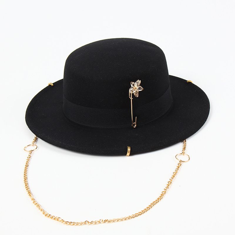 Fashion As Shown In Black Flower Pin Chain Flat Jazz Hat