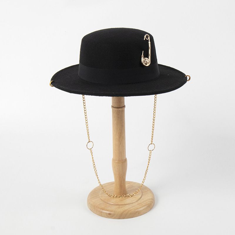 Fashion C009 Is Black As Shown In The Picture Flower Pin Chain Flat Jazz Hat