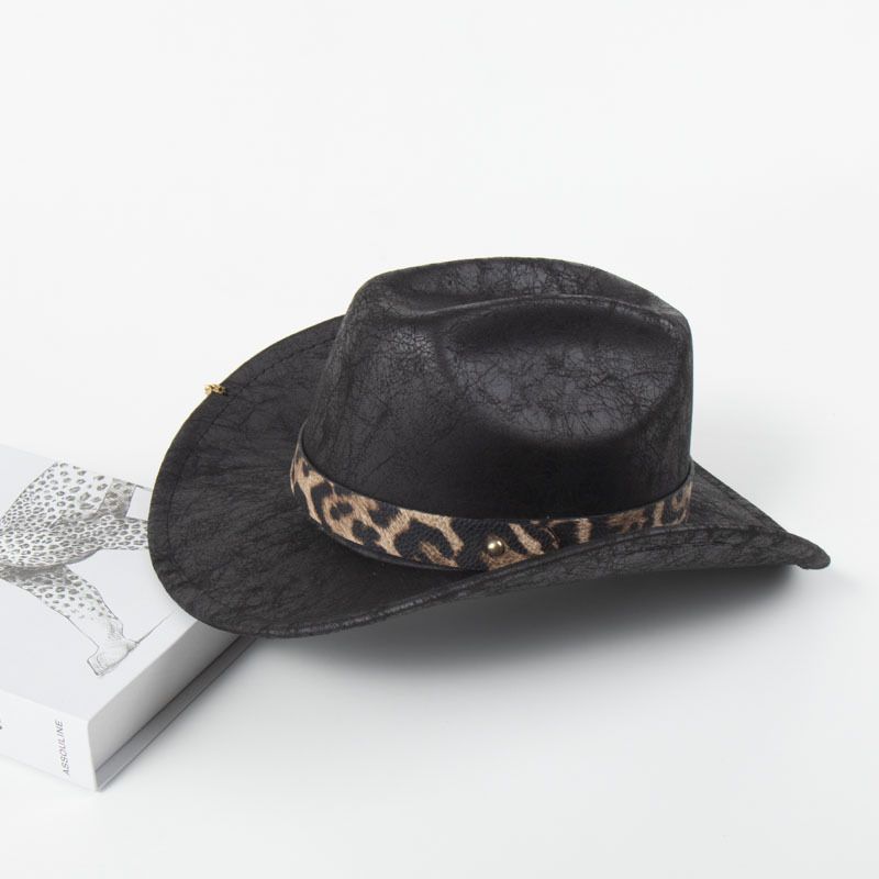 Fashion As Shown In The Picture The Top Of The Word Is Black Leopard Print Jazz Hat