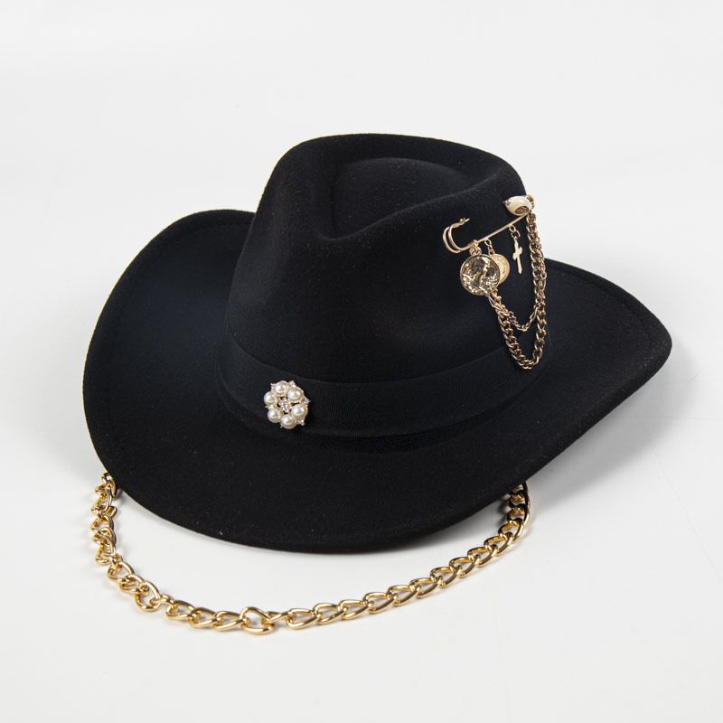 Fashion Black Portrait Chain Cocked Jazz Hat