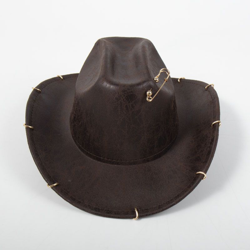 Fashion Ridge Top Brown Pu Leather Cocked Brim Jazz Hat